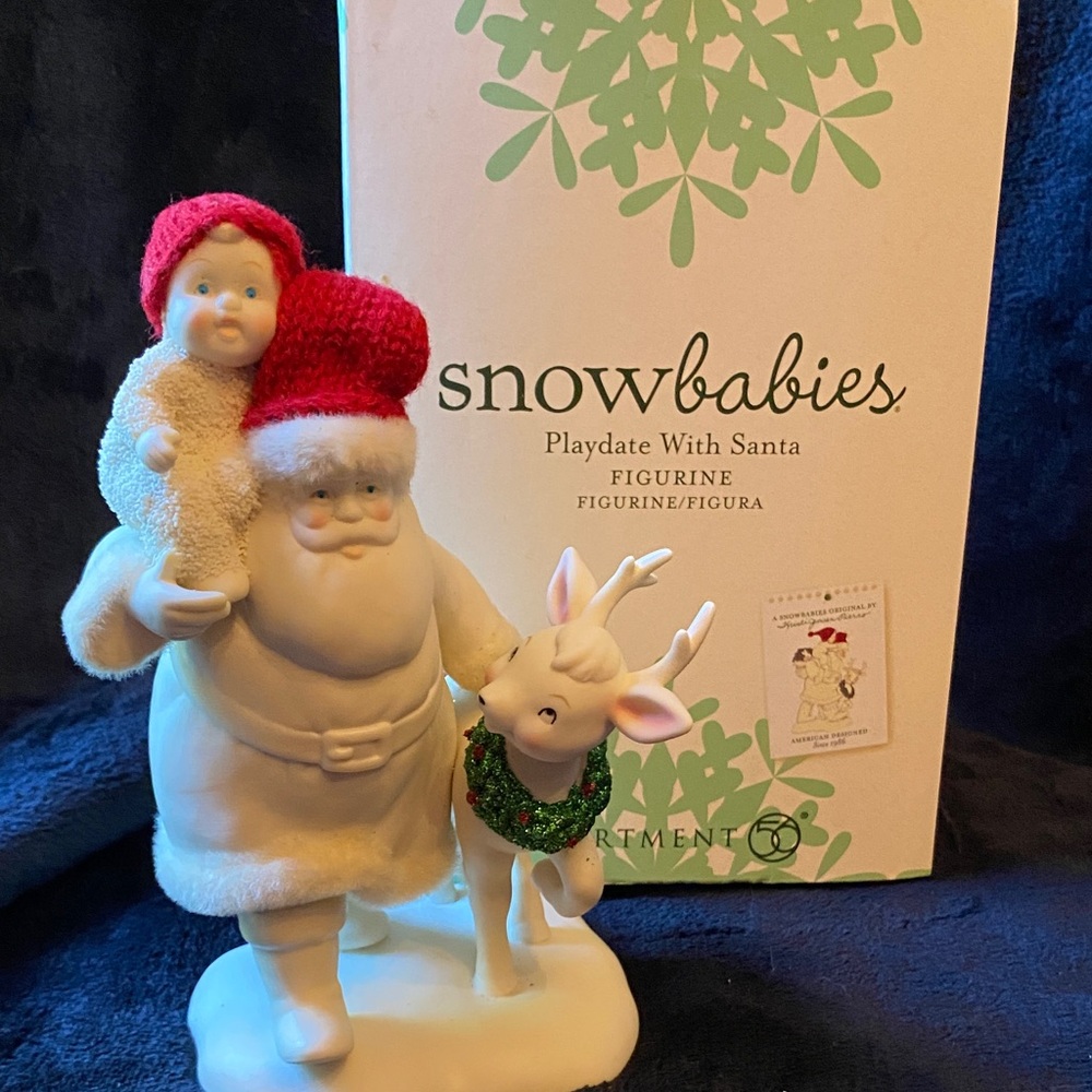 Snow babies Playdate with Santa Department 56 Figurine w/Reindeer RARE sold out - Picture 2 of 5